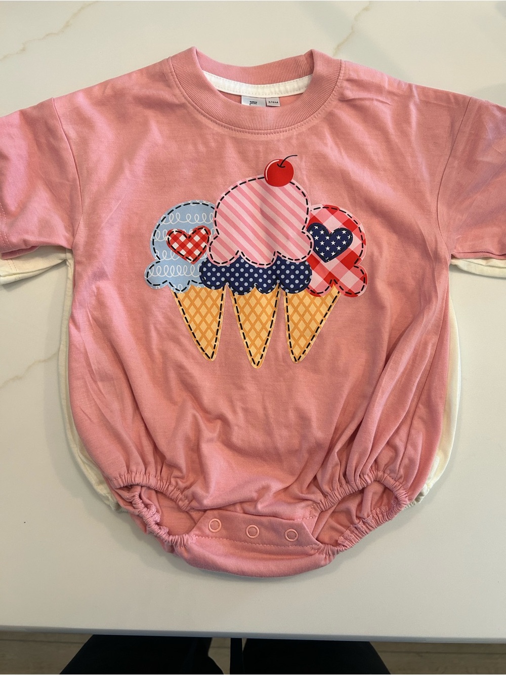 3/6 month  Pink Ice Cream Appliqué One-Piece Bodysuit